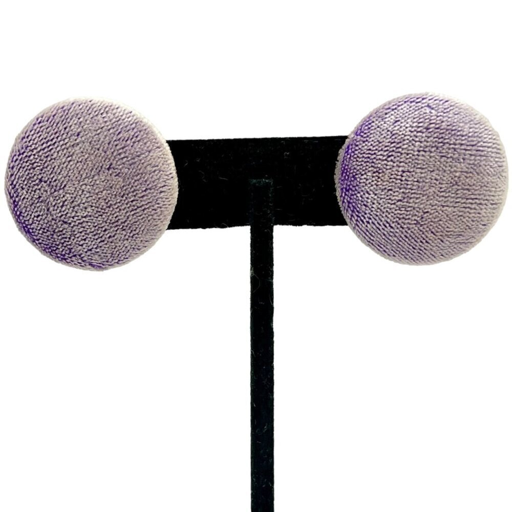 Vintage Oversized Circular Cloth Button Earrings Lavender Purple Stud Post Retro